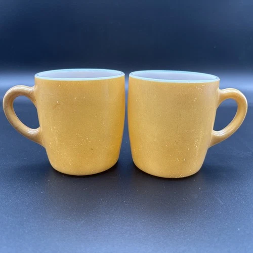 Set Of 2 Vintage Yellow Anchor Hocking Fire King Coffee Mug