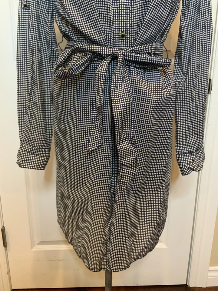 Vestido camisero Tory Burch azul y blanco a lunares con cinturón, talla 10 Foto 3 de 4