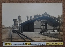 RPPC c 1912 Chicago & Great Western RR Depot, SYCAMORE, ILL. REAL PHOTO POSTCARD