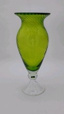 Murano Art Glass Vase Green Swirl Optic Design Hand-Blown Height 12 1/2" Italy