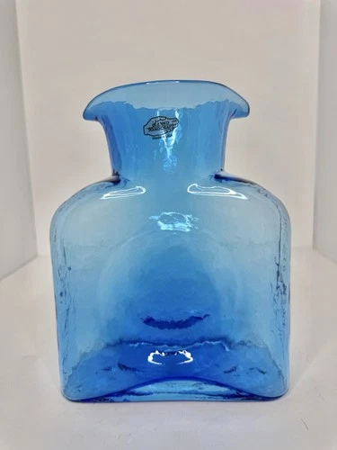 Vintage Mcm Blenko Glass 384 Azure Double Spout Water Pitcher W/label