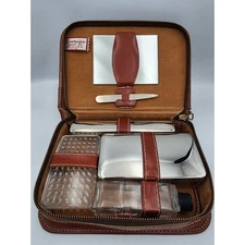 VINTAGE SOVEREIGN MEN'S TRAVEL KIT LEATHER ZIPPED CASE WITH CONTENTS