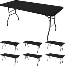 Fitted Tablecloth for 6 Foot Rectangle Tables-6 Pack Black Elastic Outdoor Picni