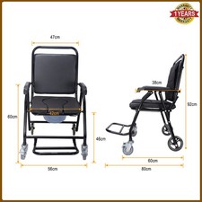 Portable Shower Commode Wheelchair Lockable Wheels Footrests ArmsRest Chair