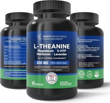 L-Theanine 200mg, 60 Capsules, Double Strength - Non-GMO, Gluten Free