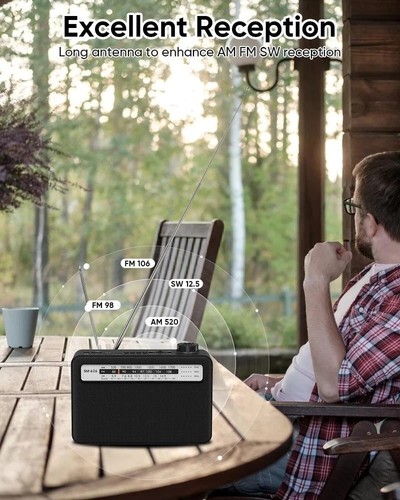 Radio AM FM portatile con altoparlante Bluetooth, spina AC/USB C ricaricabile o - Foto 4 di 7