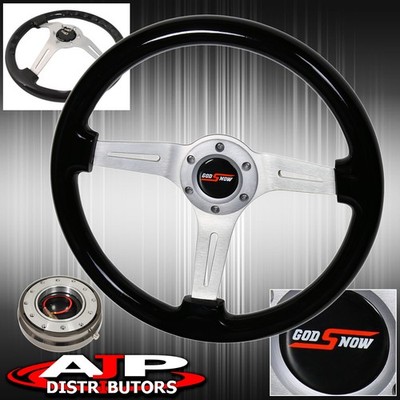 Gunmetal Slim Quick Release Black Wood Grain Trim Aluminum Center Steering Wheel