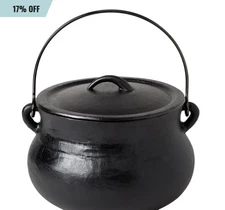 4-Quart Cast Iron Cauldron Pot w/ Handle Pre-Seasoned Black Cooking Cauldron