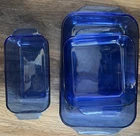 Vintage Pyrex Blue Glass Baking Dish Set 222 213 Loaf Pan Ovenware USA