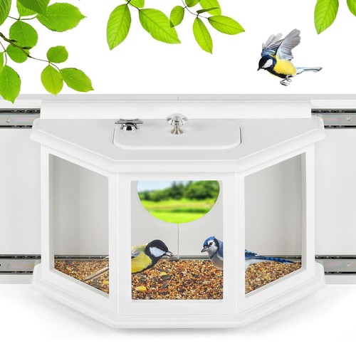 Window Bird Feeder Inside House Bird Feeder Window 180°for Viewing Rail Slidi...