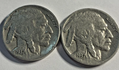 Lot of Two 1937  Buffalo Nickel -Very Fine Nice Details Plastic Protector Includ