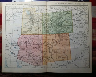 ~1895 Antique Railroad Map UTAH Colorado ARIZONA New Mexico All Train Lines 9x11