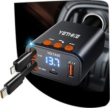 Bluetooth FM Transmitter Car Adapter, 69W Retractable Charger, Black