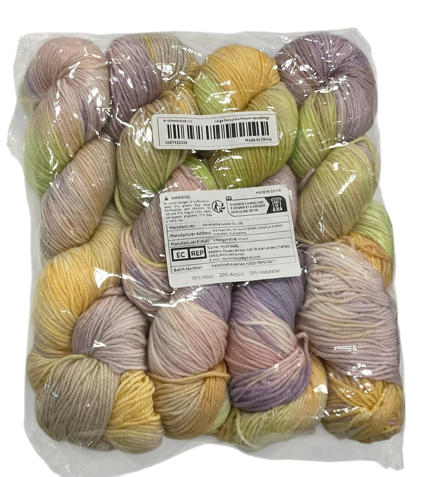 4-Merino Wool Yarn Hanks Pastel Yellow Purple Lime Green Tye Dye 3.6 Oz Each - Image 2 of 2