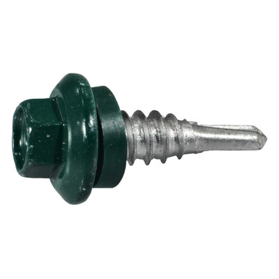 1/4'' x 7/8'' Painted Green Zinc Plated Steel Hex Head Stitch Screws