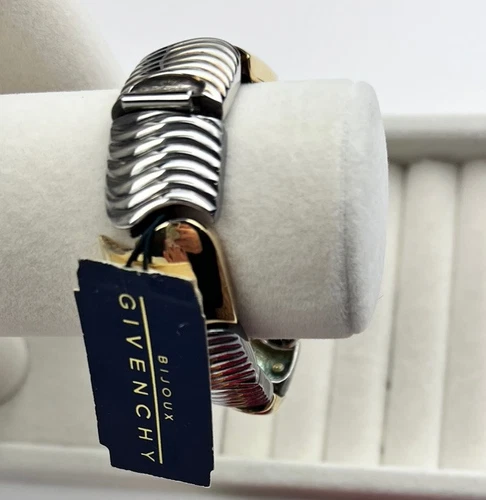 Bracciale Vintage Givenchy Bijoux Paris Bicolore Wave Link Luxe Logo Sotto Chiusura Nuovo con etichette
