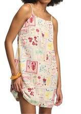 Mini Vestido Lucky Brand S Pequeño Correr Grande Lino Estampado Conversacional Mini Sin Mangas