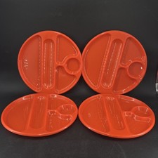 4 Divided Plastic Plates Camping Picnic Kids 12" Orange Vintage 5 Compartments