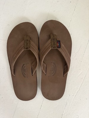 Rainbow Men's Brown/Black Slip-On Flip Flop Sandals Solid Logo Straps