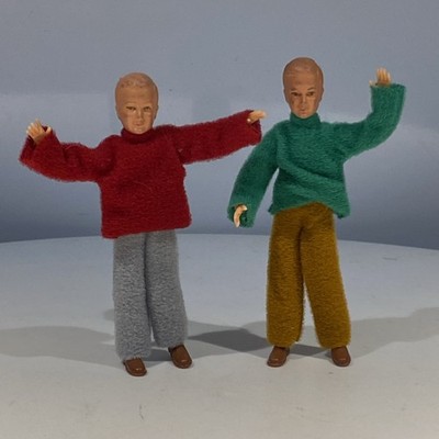 (2) Vintage Caco male man dolls, 1:16 miniature dollhouse doll