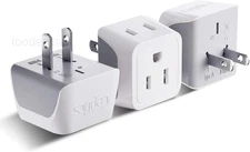 Japan, Philippines Travel Adapter Plug by Ceptics - USA 3 1 Pack, white gray