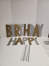 Happy Birthday Yard Sign 4 Part. 12 Inch X 18 Inch. Silver  Gold