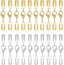 20 Sets Crimp Cord Ends with Lobster Clasp Silver Gold for Bracelet Necklace