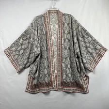Max Studio Kimono Woman Plus 2X Open Topper Paisley Boho Business Casual Gray