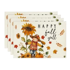  Rust Pumpkin Fall Placemats Set of 4, 12x18 12" x 18", Rectangular 4 Pcs Beige