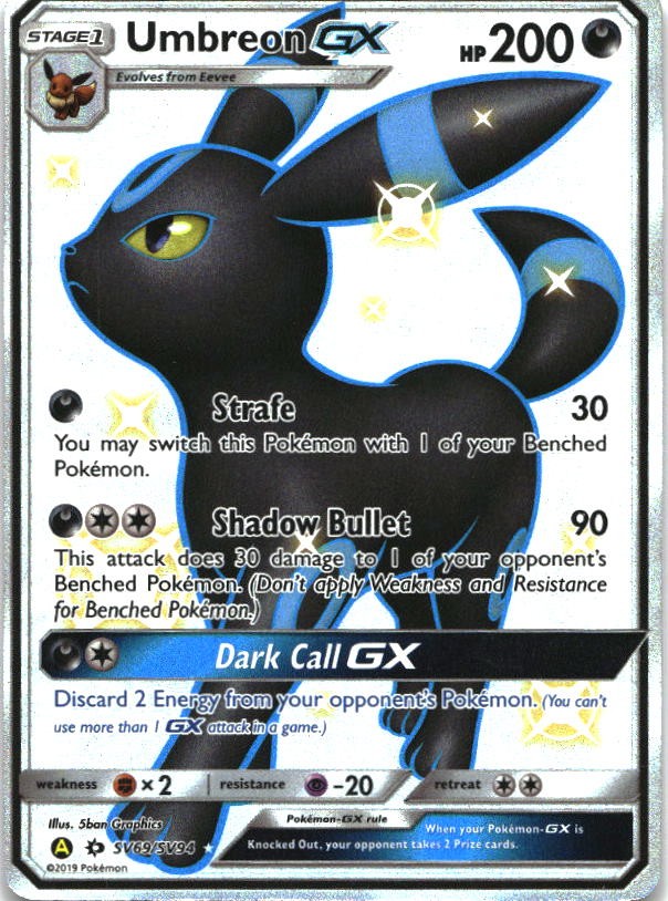 Umbreon GX SV69/SV94 Shiny GX Rare Hidden Fates Shiny Vault Pokemon Holo MP