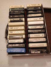 Vintage 8 Track Tape Carrying Case, 24 Tapes, Mix Of Genres, See Labels