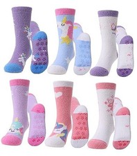 Kids Non Slip Fuzzy Socks Girls with 8-12 Years 6 Pairs Mix Color Unicorn