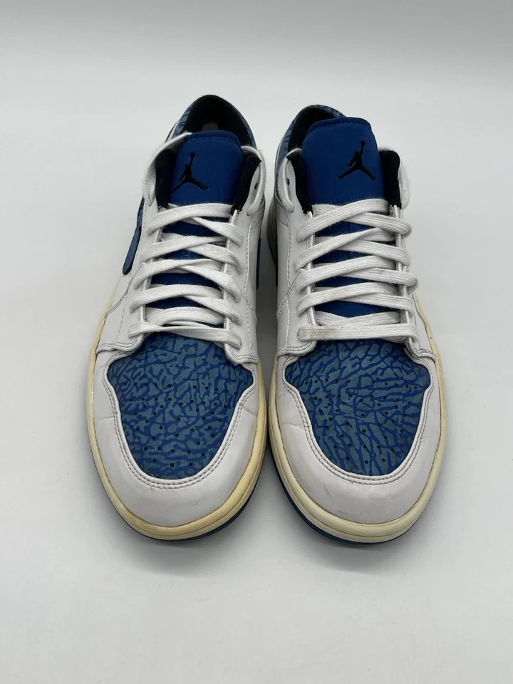 Tênis Jordan 1 retrô baixo branco esporte azul couro 553558-104 masculino tamanho 10. - Imagem 3 de 4