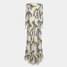 Dolce Gabbana Multicolor Floral Embroidered Mesh Wisteria Maxi Dress S