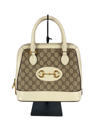 GUCCI Handbag Small Top Handle Bag Horsebit 1955 PVC WHT Total Pattern Used