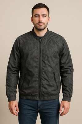 DKNY Active Mens Large Lightweight Zip Jacket Gray Graphic Pattern