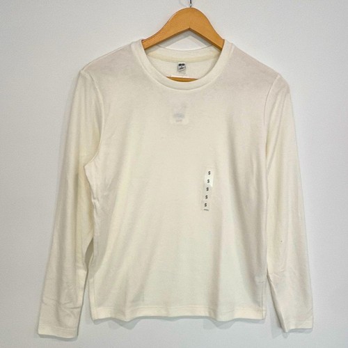Camiseta Uniqlo Heattech polar cuello redondo manga larga para mujer talla pequeña blanco roto - Imagen 2 de 8