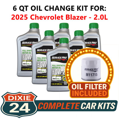 Fits: 2025 Chevrolet Blazer 2.0L 6,000 Mile Synthetic Oil & Filter Kit (0W-20)