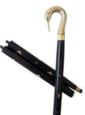 Antique Brass Swan Handle Walking Stick Cane Wooden Shaft Vintage Style Designer