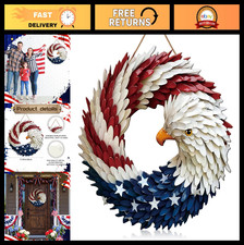 Patriotic Metal Eagle Wreath - 4th of July Door Hanger, Memorial Day Decor, Red