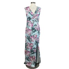 Adrianna Papell Women's Formal Dress Size 6 Blue Floral Print Long Column Gown