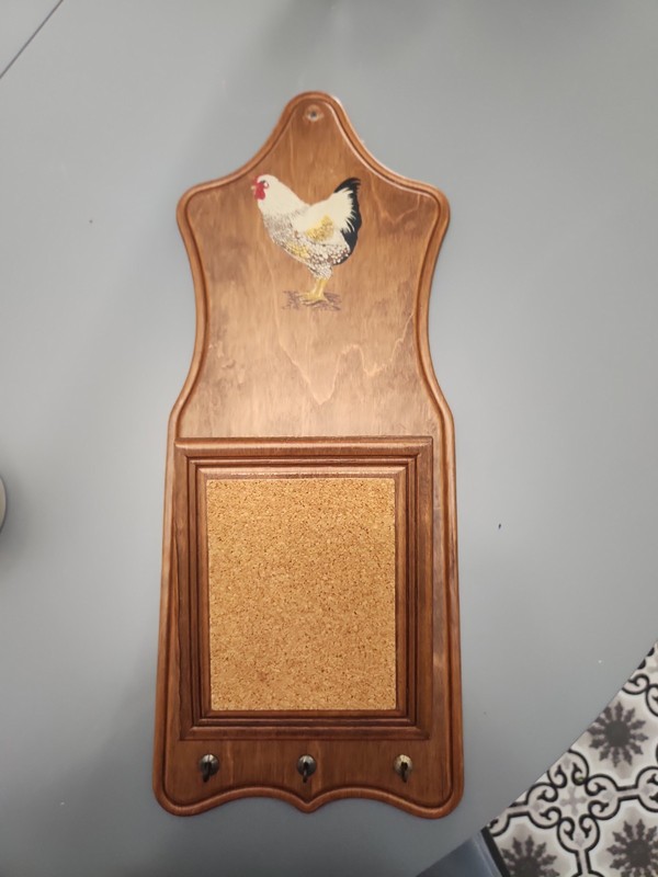 Vintage Chicken 17" Wooden Wall Organizer Letter Mail Holder & Corkboard