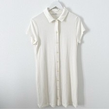 Reformation White Cream Stefana Draper Rib Knit Dress Mini Collared Size XL