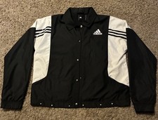 Adidas Boys XL Windbreaker Jacket Black W/ WHITE Stripe Track Warm Up EUC