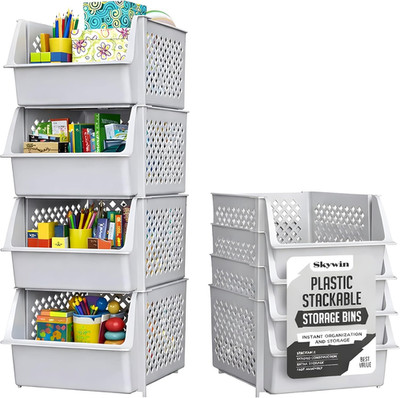 Tidyfriend Stackable Storage Bins for Pantry, 4 Pack Stackable Bins for Organizi