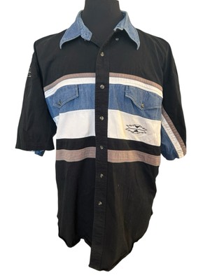 Vintage Express Rider Denim Color block Southwestern Indian Button Up Men s XXL