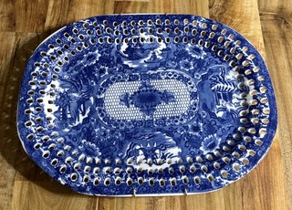 Victoria Ware Ironstone Blue & White Transferware Platter 13” W X 17” L