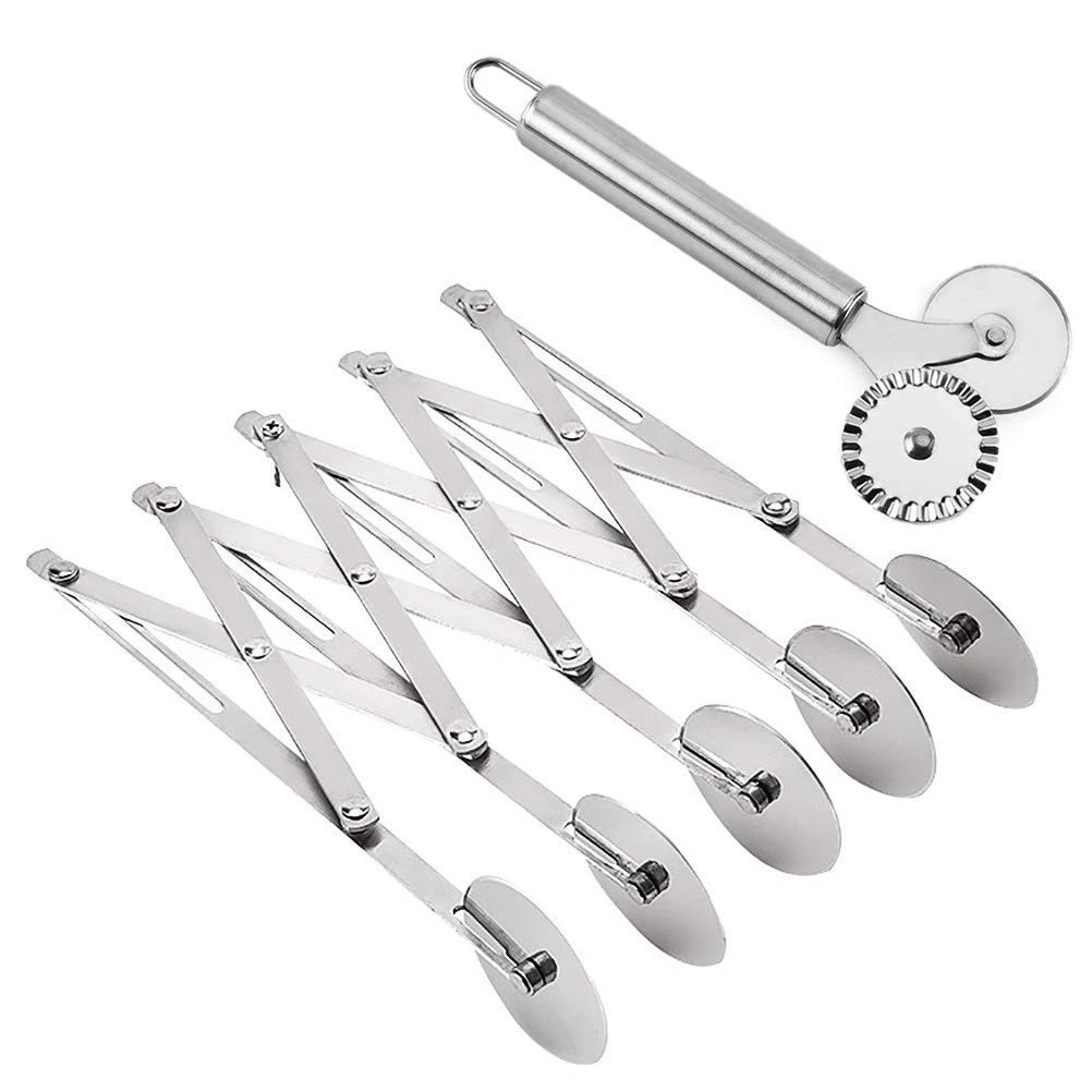 Cortador de pizza de acero inoxidable de 5 ruedas con divisor masa doble rueda