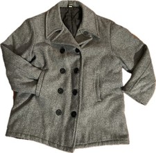 Vintage Men's Sailor Button Pea Coat Jacket US Gray Men’s L Wool USA Made 94/721