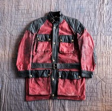 Red and Black Distressed Vintage Leather Six Pocket Coat Age Old Military Jacket